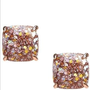 NWT Kate Spade New York Rose Gold Glitter Crystal Square Stud Earrings